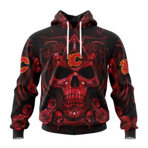 Personalized NHL Calgary Flames Special Design With Skull Art Hoodie