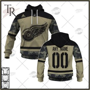 Personalized NHL Detroit Red Wings Camo Military Appreciation Team Authentic Custom Practice Jersey Hoodie 3D