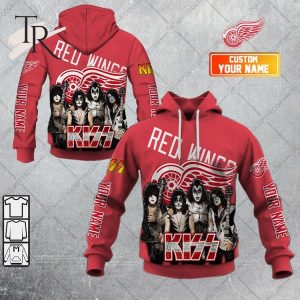 Personalized NHL Detroit Red Wings x Kiss Band V2 Style Hoodie 3D