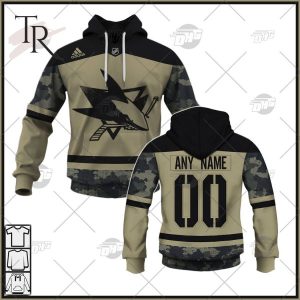 Personalized NHL San Jose Sharks Camo Military Appreciation Team Authentic Custom Practice Jersey Hoodie 3D