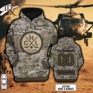 Personalized NL Hockey HC Lugano Army Camo Style Hoodie