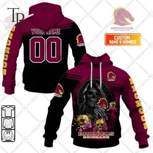 Personalized NRL Brisbane Broncos Skull Death Art Hoodie