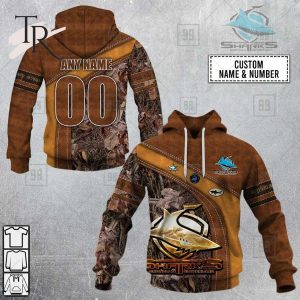 Personalized NRL Cronulla Sutherland Sharks Leather leaf Style Hoodie 3D