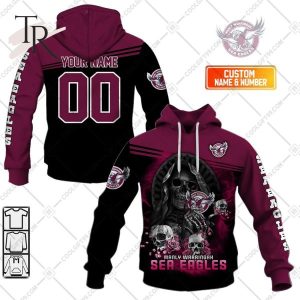 Personalized NRL Manly Warringah Sea Eagles Skull Death Art Hoodie