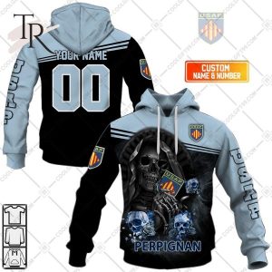 Personalized USA Perpignan Rugby Skull Death Design Hoodie