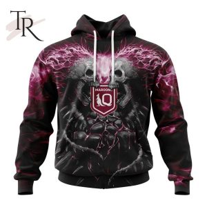 QLD Maroons State Of Origin Special Skull Art Design Hoodie