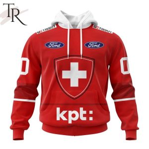 Swiss Ice Hockey Orginal Personalized Red Kits Hoodie